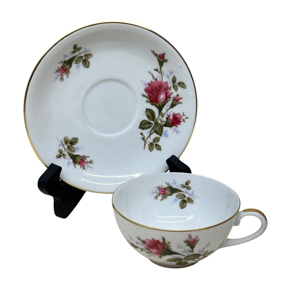 4 Sango Moss Rose Roses Cup & Saucer Sets Japan - Picture 2 of 10